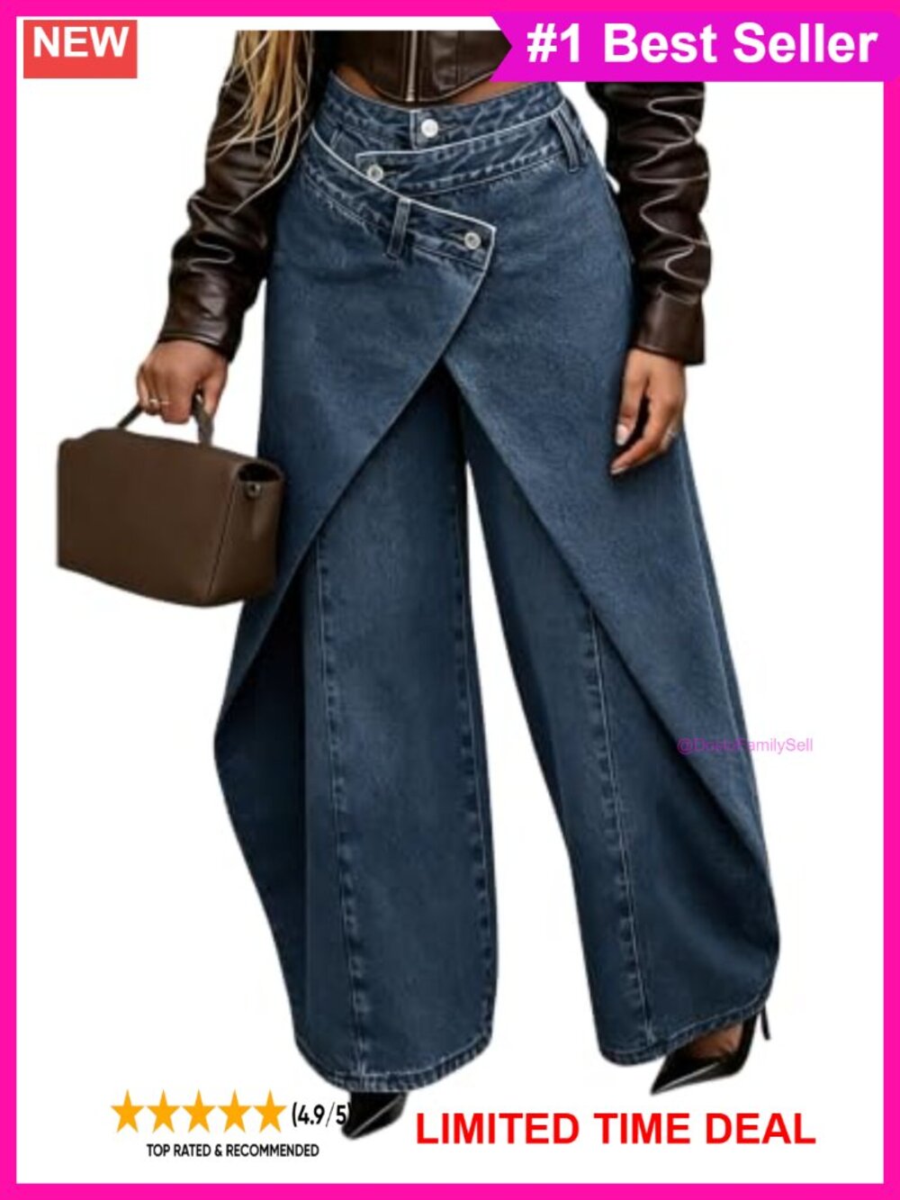 High Waisted Baggy Wide Leg Jeans Asymmetrical Patchwork Denim Pants